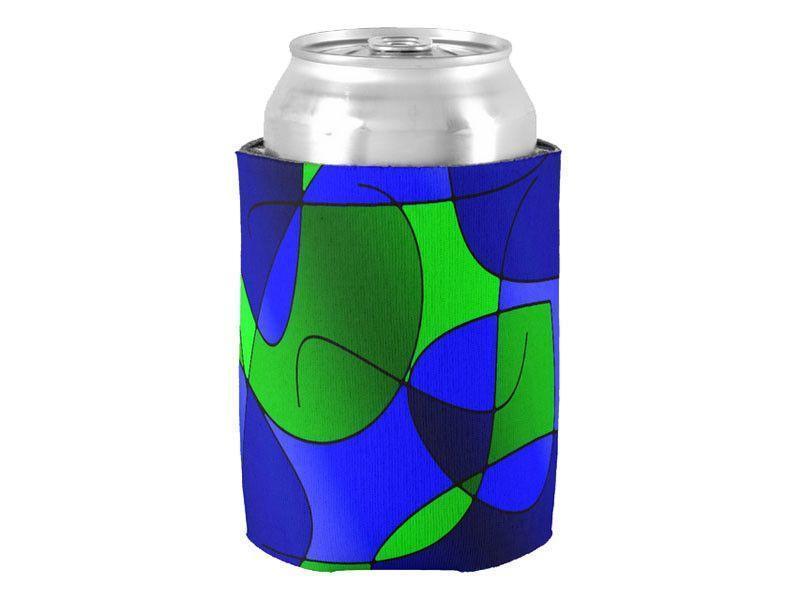 Can Cooler Sleeves – Can Koozies-ABSTRACT CURVES #1 Bottle &amp; Can Cooler Sleeves – Bottle &amp; Can Koozies-Blues &amp; Greens-from COLORADDICTED.COM-