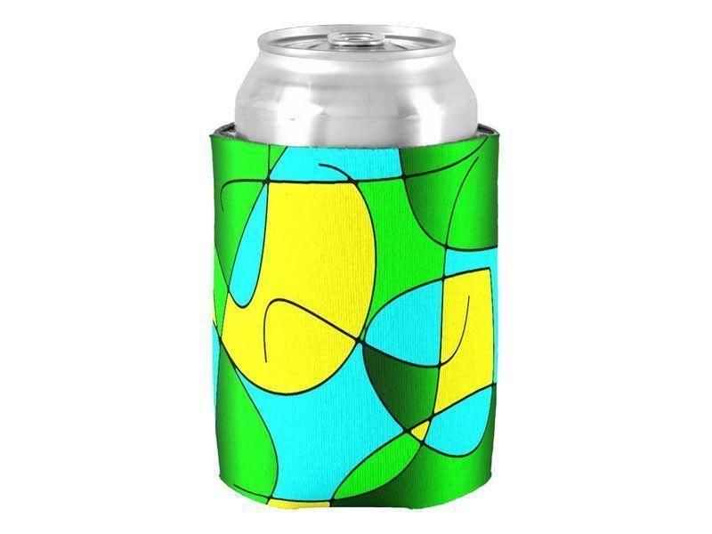 Can Cooler Sleeves – Can Koozies-ABSTRACT CURVES #1 Bottle &amp; Can Cooler Sleeves – Bottle &amp; Can Koozies-Greens &amp; Yellows &amp; Light Blues-from COLORADDICTED.COM-