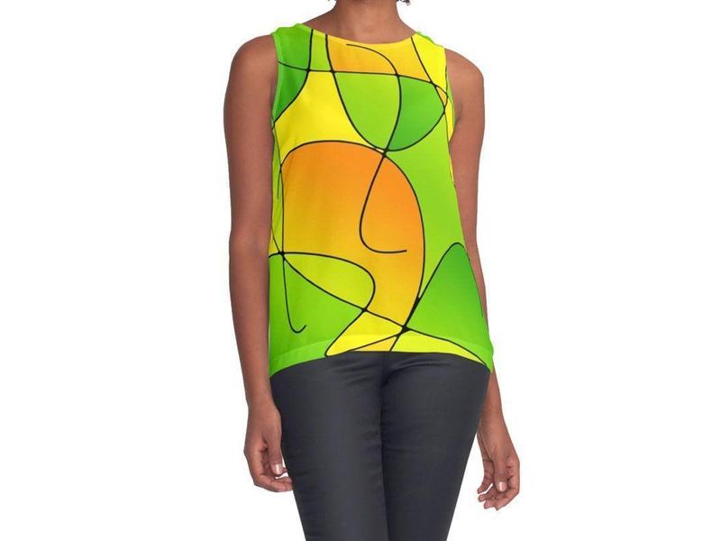 Contrast Tanks-ABSTRACT CURVES #1 Contrast Tanks-Greens &amp; Oranges &amp; Yellows-from COLORADDICTED.COM-