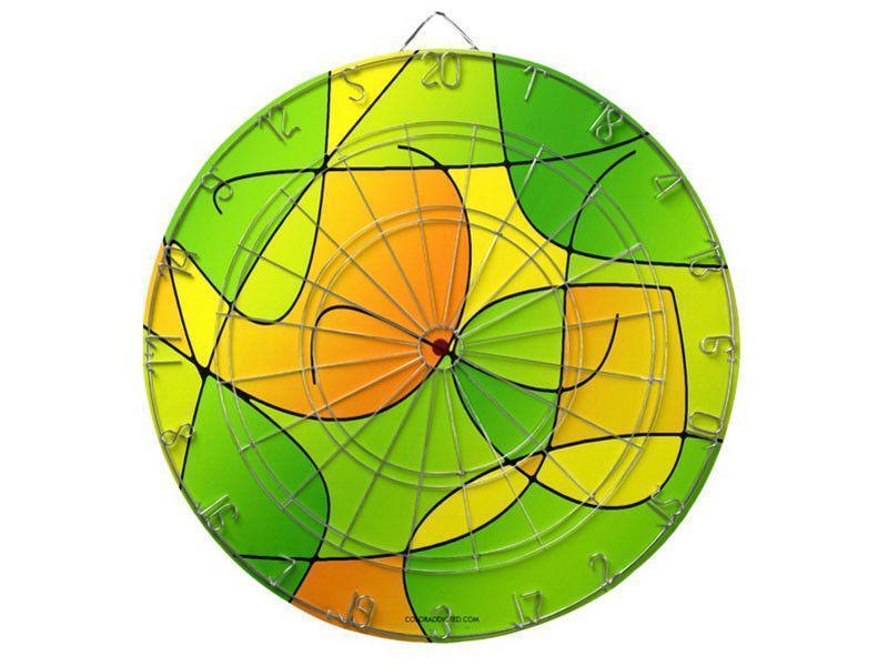 Dartboards-ABSTRACT CURVES #1 Dartboards (includes 6 Darts)-Greens &amp; Oranges &amp; Yellows-from COLORADDICTED.COM-