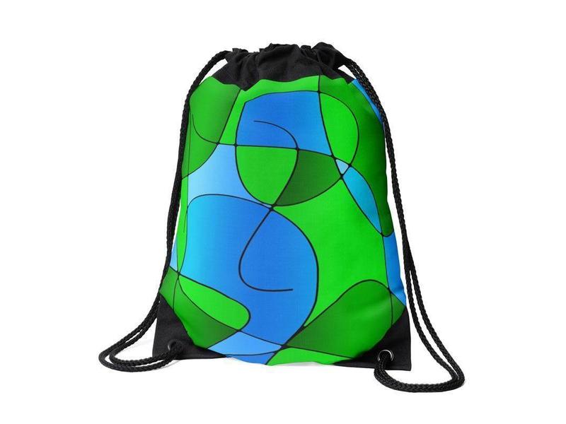 Drawstring Bags-ABSTRACT CURVES #1 Drawstring Bags-Greens &amp; Light Blues-from COLORADDICTED.COM-