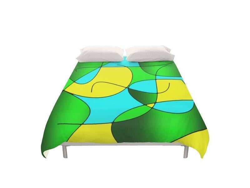 Duvet Covers-ABSTRACT CURVES #1 Duvet Covers-Greens &amp; Yellows &amp; Light Blues-from COLORADDICTED.COM-
