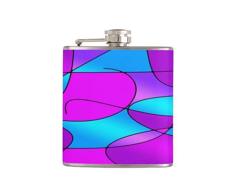 Hip Flasks-ABSTRACT CURVES #1 Hip Flasks-Purples & Fuchsias & Magentas & Turquoises-from COLORADDICTED.COM-