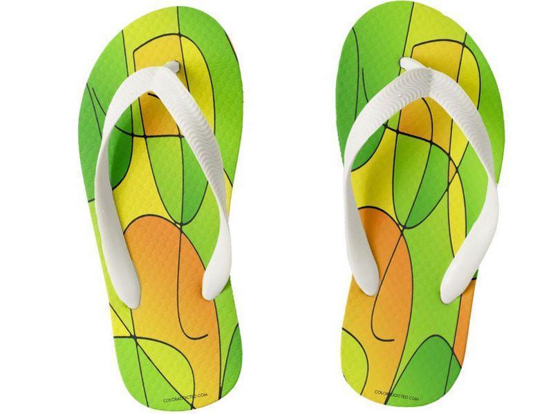 Kids Flip Flops-ABSTRACT CURVES #1 Kids Flip Flops-Greens &amp; Oranges &amp; Yellows-from COLORADDICTED.COM-