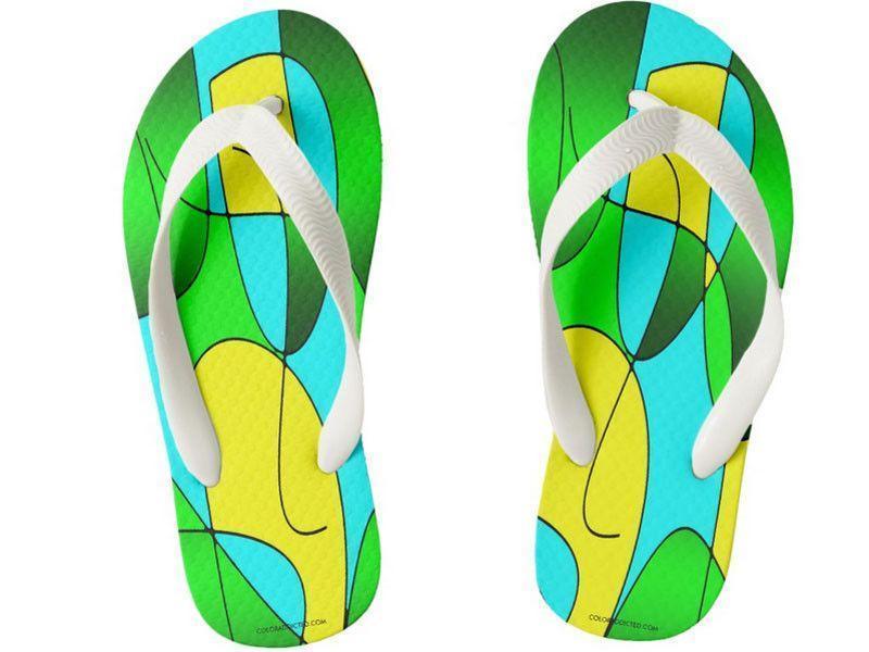 Kids Flip Flops-ABSTRACT CURVES #1 Kids Flip Flops-Greens &amp; Yellows &amp; Light Blues-from COLORADDICTED.COM-