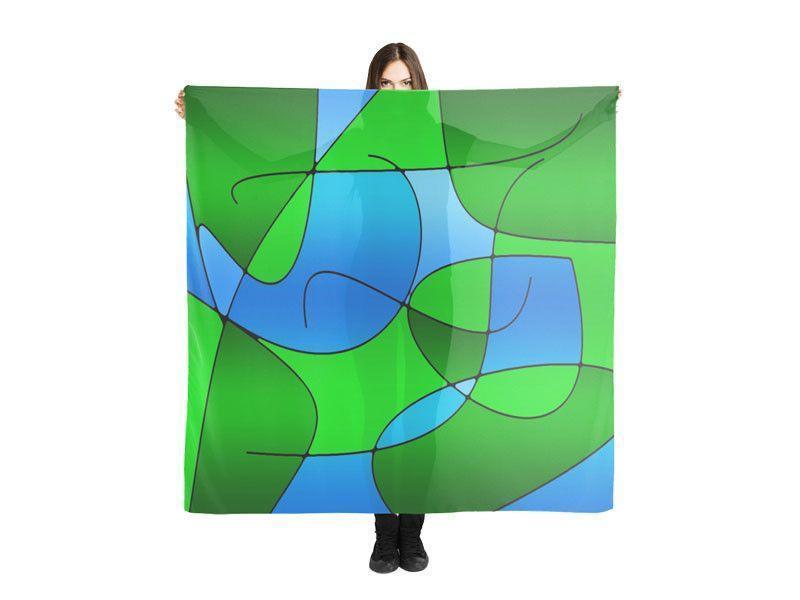 Large Square Scarves &amp; Shawls-ABSTRACT CURVES #1 Large Square Scarves &amp; Shawls-Greens &amp; Light Blues-from COLORADDICTED.COM-