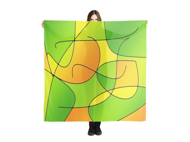 Large Square Scarves &amp; Shawls-ABSTRACT CURVES #1 Large Square Scarves &amp; Shawls-Greens &amp; Oranges &amp; Yellows-from COLORADDICTED.COM-