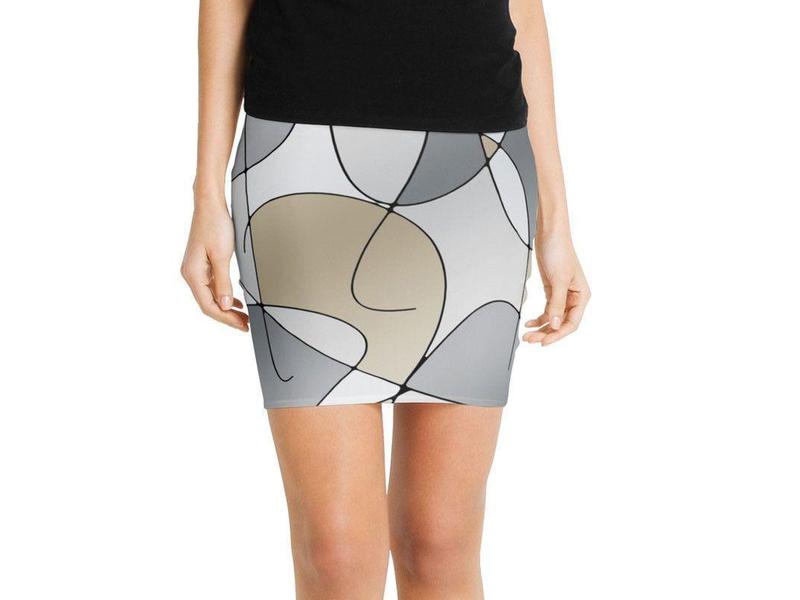 Mini Pencil Skirts-ABSTRACT CURVES #1 Mini Pencil Skirts-Grays &amp; Beiges-from COLORADDICTED.COM-
