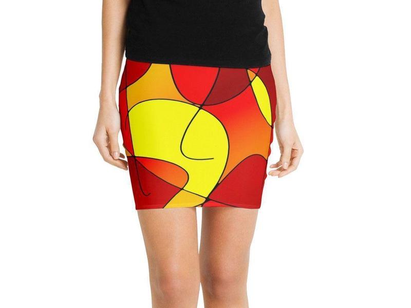 Mini Pencil Skirts-ABSTRACT CURVES #1 Mini Pencil Skirts-Reds &amp; Oranges &amp; Yellows-from COLORADDICTED.COM-