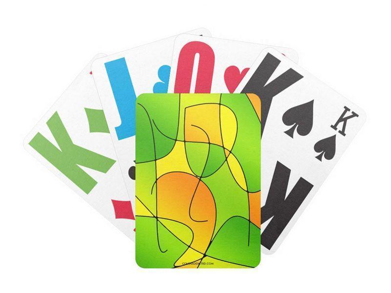 Playing Cards-ABSTRACT CURVES #1 Premium Bicycle® E-Z See® LoVision® Playing Cards for visually impaired players-Greens & Oranges & Yellows-from COLORADDICTED.COM-