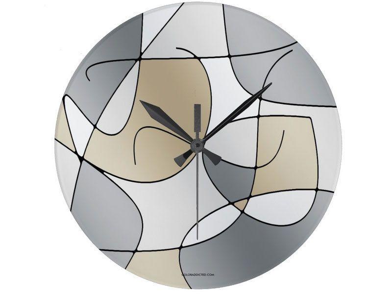 Wall Clocks-ABSTRACT CURVES #1 Round Wall Clocks-Grays &amp; Beiges-from COLORADDICTED.COM-