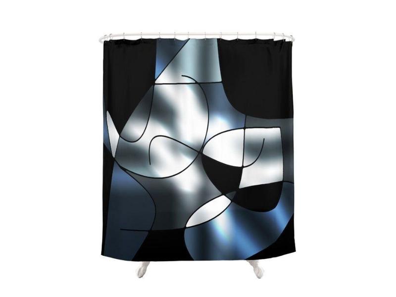 Shower Curtains-ABSTRACT CURVES #1 Shower Curtains-Black, Grays &amp; White-from COLORADDICTED.COM-