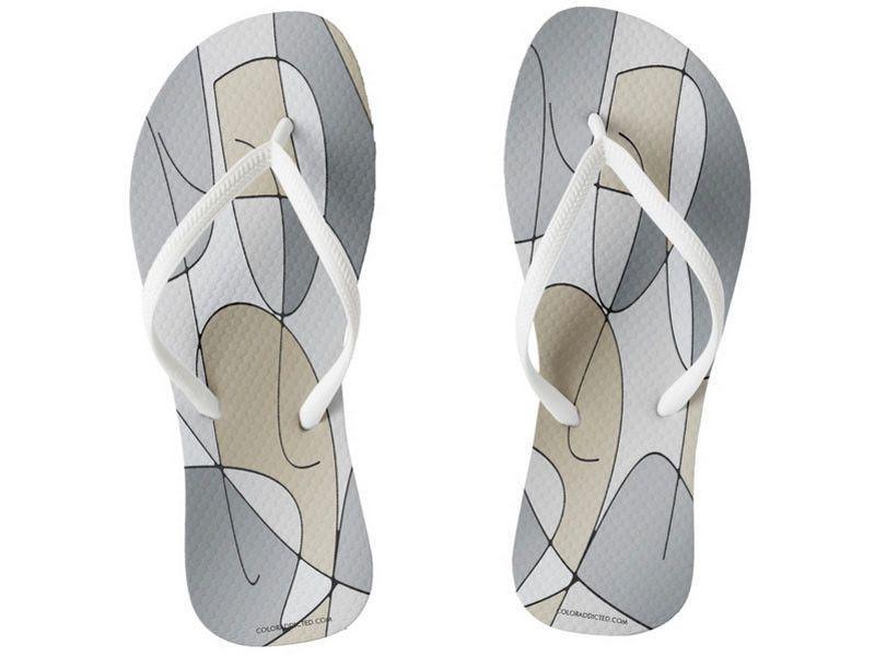 Flip Flops-ABSTRACT CURVES #1 Slim-Strap Flip Flops-Grays &amp; Beiges-from COLORADDICTED.COM-