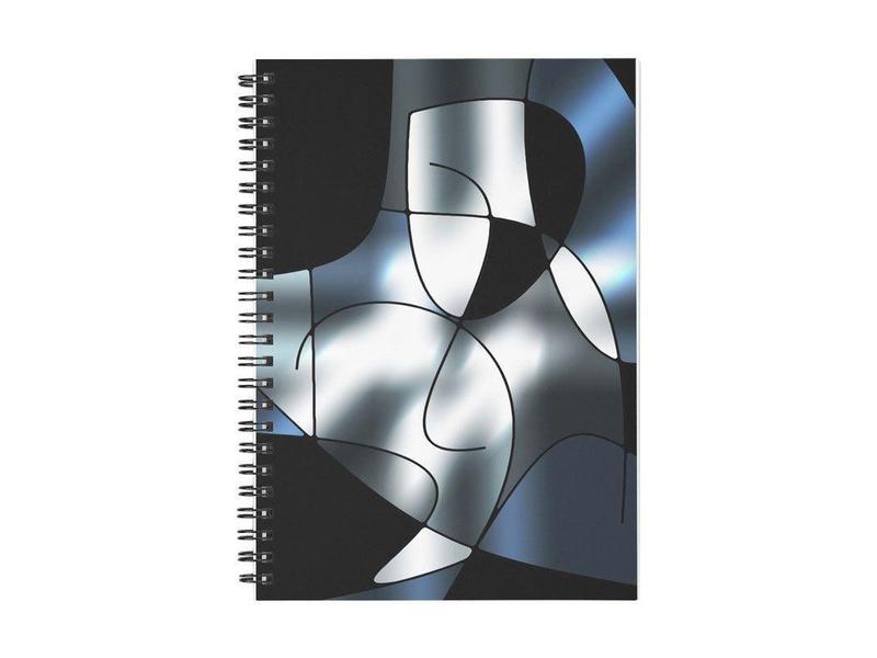 Spiral Notebooks-ABSTRACT CURVES #1 Spiral Notebooks-Black &amp; Grays &amp; White-from COLORADDICTED.COM-