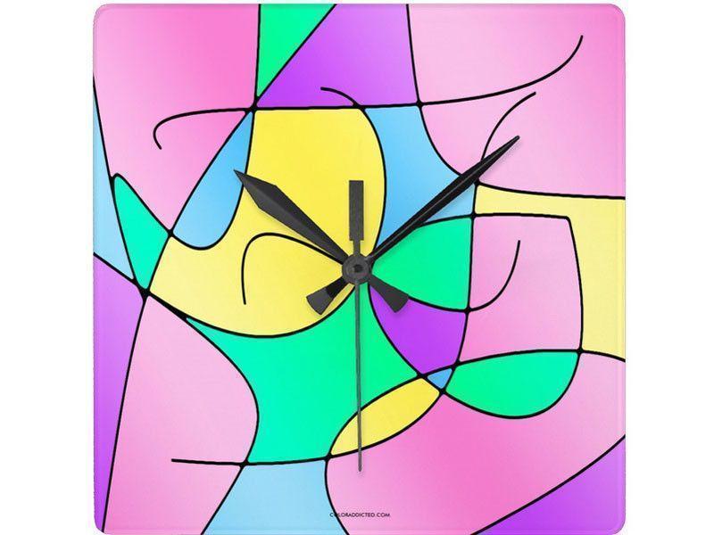 Wall Clocks-ABSTRACT CURVES #1 Square Wall Clocks-Multicolor Light-from COLORADDICTED.COM-