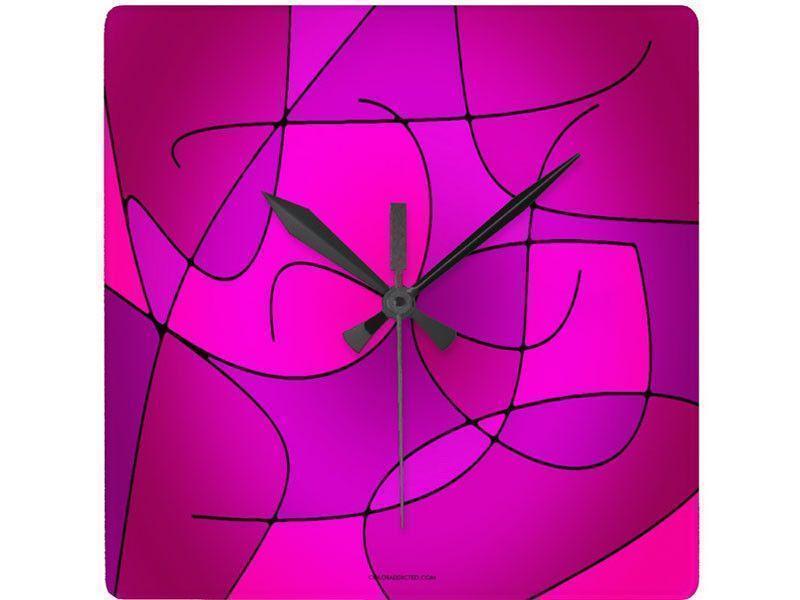 Wall Clocks-ABSTRACT CURVES #1 Square Wall Clocks-Purples, Fuchsias &amp; Magentas-from COLORADDICTED.COM-