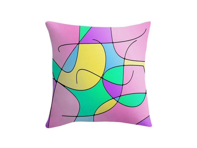 Throw Pillows &amp; Throw Pillow Cases-ABSTRACT CURVES #1 Throw Pillows &amp; Throw Pillow Cases-Multicolor Light-from COLORADDICTED.COM-