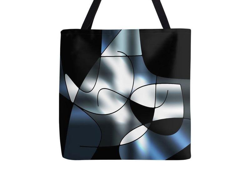 Tote Bags-ABSTRACT CURVES #1 Tote Bags-Black &amp; Grays &amp; White-from COLORADDICTED.COM-