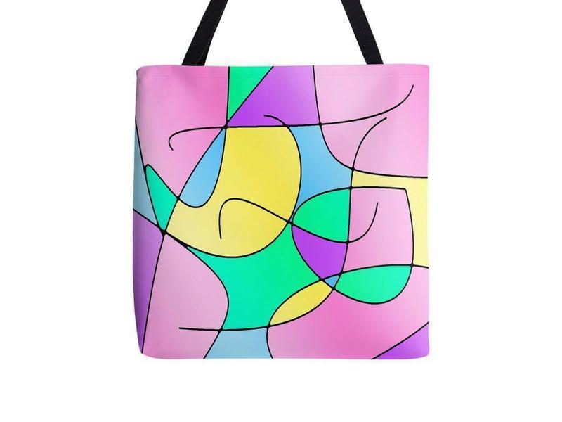 Tote Bags-ABSTRACT CURVES #1 Tote Bags-Multicolor Light-from COLORADDICTED.COM-