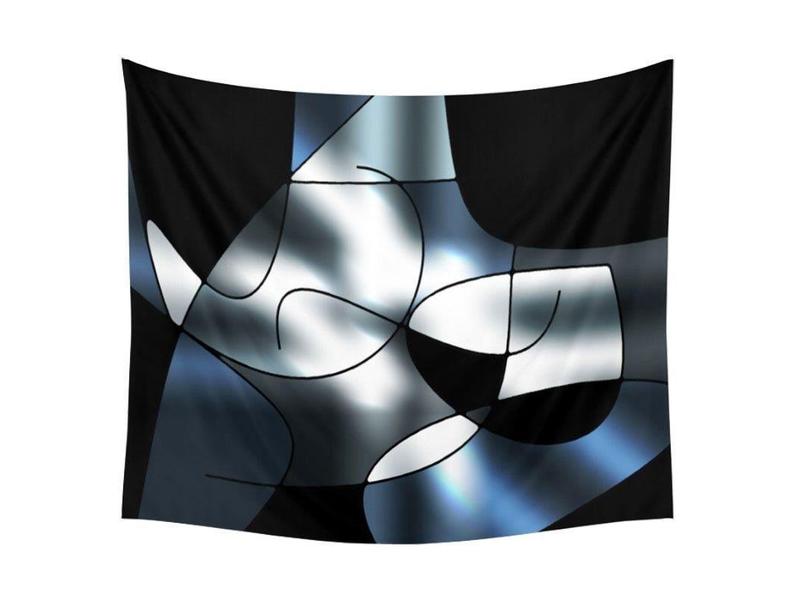 Wall Tapestries-ABSTRACT CURVES #1 Wall Tapestries-Black &amp; Grays &amp; White-from COLORADDICTED.COM-