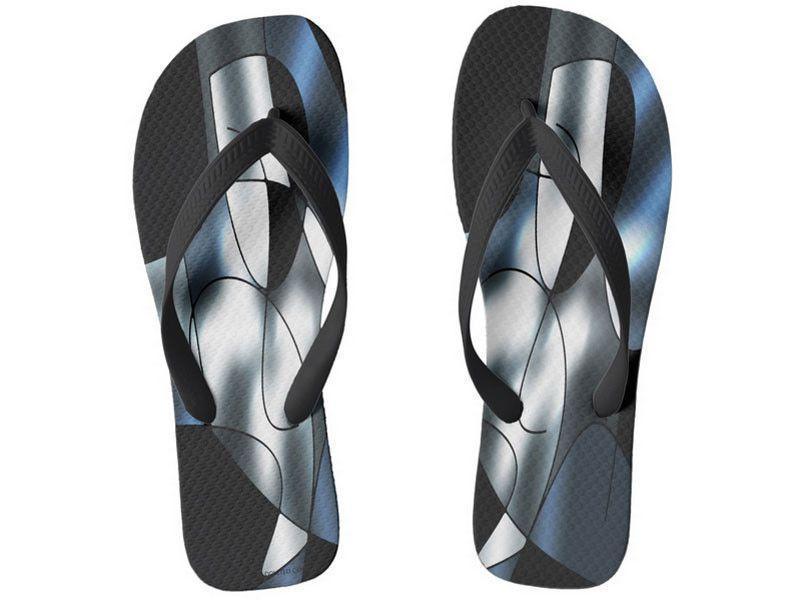 Flip Flops-ABSTRACT CURVES #1 Wide-Strap Flip Flops-Black &amp; Grays &amp; White-from COLORADDICTED.COM-