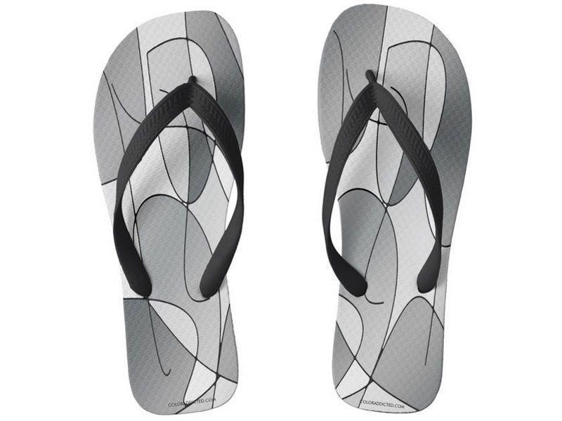 Flip Flops-ABSTRACT CURVES #1 Wide-Strap Flip Flops-Grays &amp; White-from COLORADDICTED.COM-