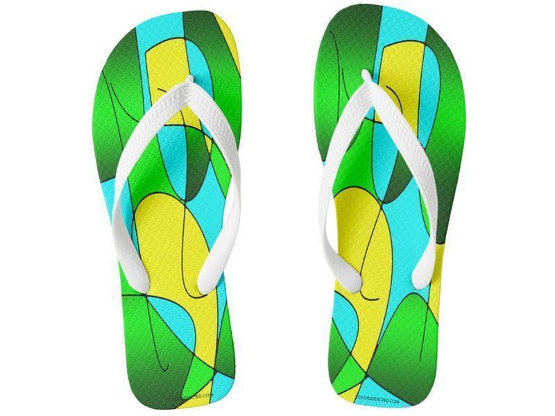 Flip Flops-ABSTRACT CURVES #1 Wide-Strap Flip Flops-Greens &amp; Yellows &amp; Light Blues-from COLORADDICTED.COM-