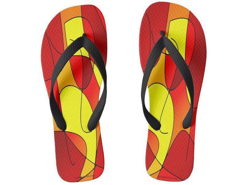Flip Flops-ABSTRACT CURVES #1 Wide-Strap Flip Flops-Reds &amp; Oranges &amp; Yellows-from COLORADDICTED.COM-