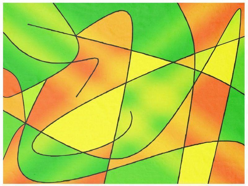 Fleece Blankets-ABSTRACT CURVES #2 Fleece Blankets-Greens, Oranges &amp; Yellows-from COLORADDICTED.COM-