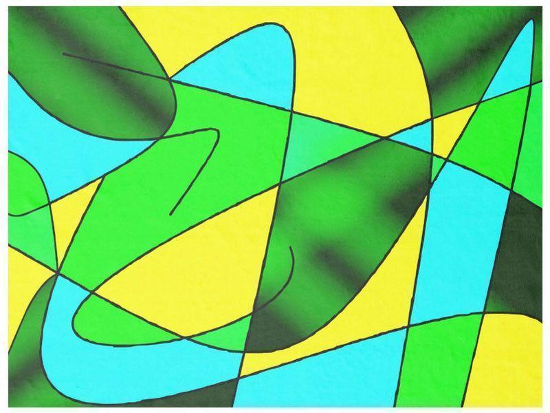 Fleece Blankets-ABSTRACT CURVES #2 Fleece Blankets-Greens, Yellows &amp; Light Blues-from COLORADDICTED.COM-