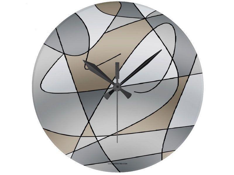 Wall Clocks-ABSTRACT CURVES #2 Round Wall Clocks-Grays &amp; Beiges-from COLORADDICTED.COM-