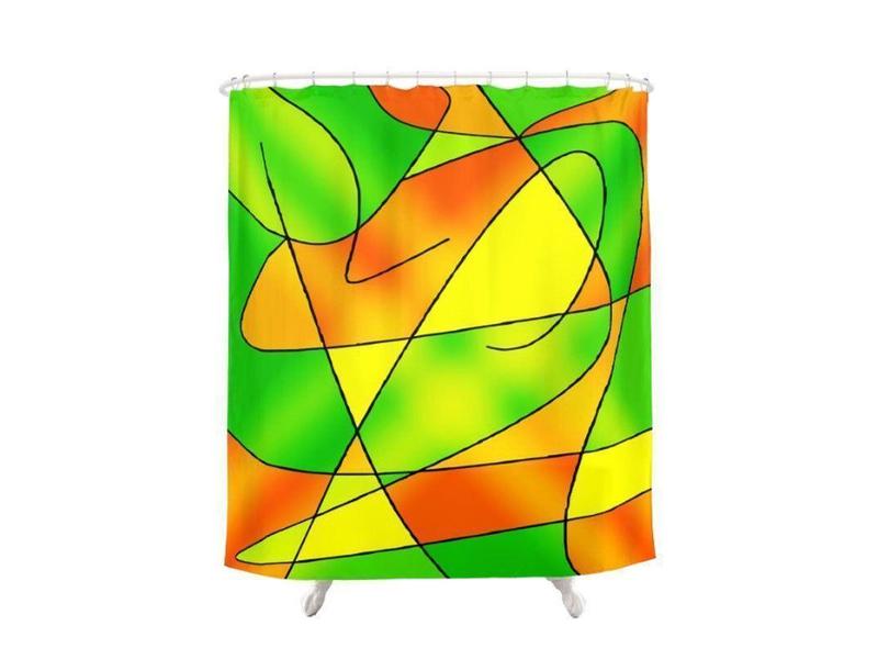 Shower Curtains-ABSTRACT CURVES #2 Shower Curtains-Greens, Oranges &amp; Yellows-from COLORADDICTED.COM-