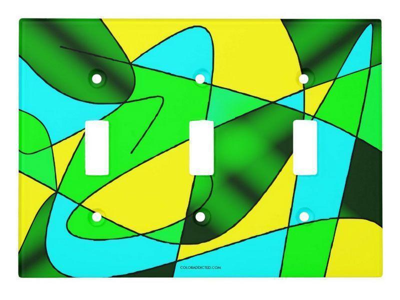 Light Switch Covers-ABSTRACT CURVES #2 Single, Double &amp; Triple-Toggle Light Switch Covers-Greens &amp; Yellows &amp; Light Blues-from COLORADDICTED.COM-