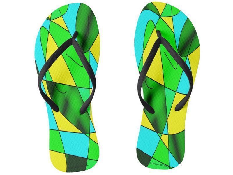 Flip Flops-ABSTRACT CURVES #2 Slim-Strap Flip Flops-Greens &amp; Yellows &amp; Light Blues-from COLORADDICTED.COM-