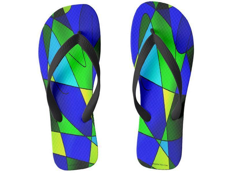 Flip Flops-ABSTRACT CURVES #2 Wide-Strap Flip Flops-Blues &amp; Greens-from COLORADDICTED.COM-