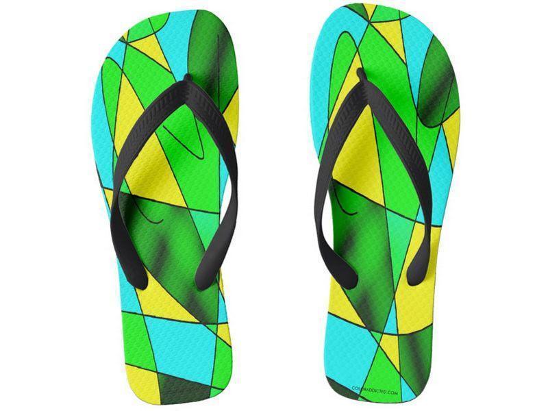 Flip Flops-ABSTRACT CURVES #2 Wide-Strap Flip Flops-Greens &amp; Yellows &amp; Light Blues-from COLORADDICTED.COM-