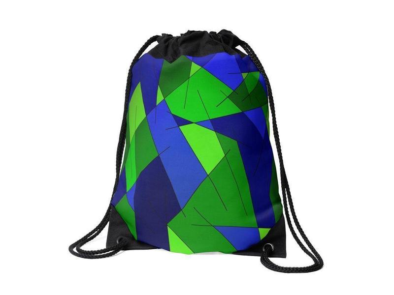 Drawstring Bags-ABSTRACT LINES #1 Drawstring Bags-Blues &amp; Greens-from COLORADDICTED.COM-