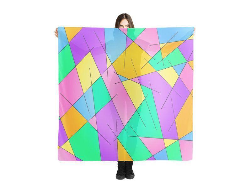 Large Square Scarves & Shawls-ABSTRACT LINES #1 Large Square Scarves & Shawls-Multicolor Light-from COLORADDICTED.COM-