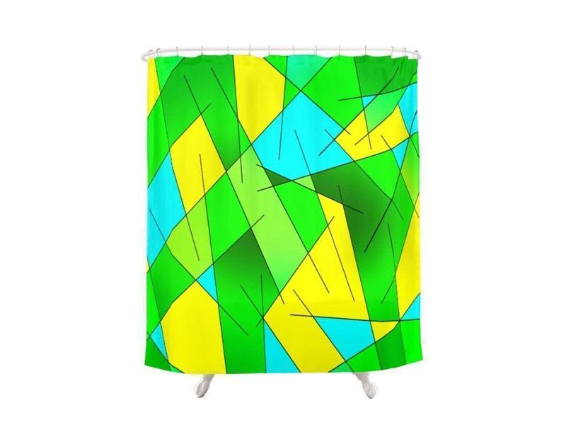 Shower Curtains-ABSTRACT LINES #1 Shower Curtains-Greens, Yellows &amp; Light Blues-from COLORADDICTED.COM-