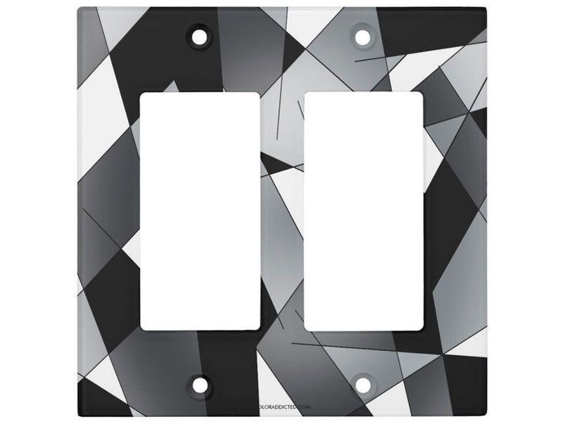 Light Switch Covers-ABSTRACT LINES #1 Single, Double &amp; Triple-Rocker Light Switch Covers-Black &amp; Grays &amp; White-from COLORADDICTED.COM-