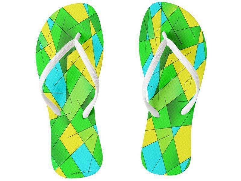 Flip Flops-ABSTRACT LINES #1 Slim-Strap Flip Flops-Greens & Yellows & Light Blues-from COLORADDICTED.COM-