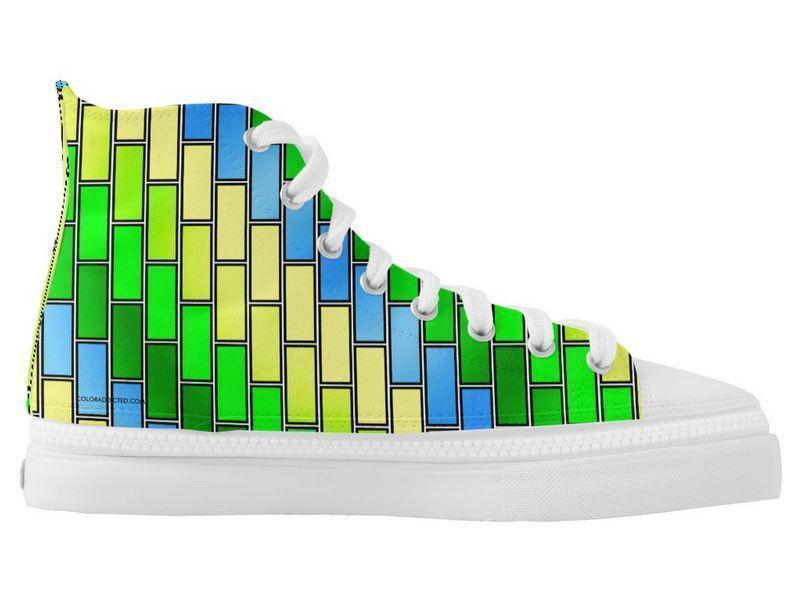 ZipZ High-Top Sneakers-BRICK WALL #2 ZipZ High-Top Sneakers-Greens & Yellows & Light Blues-from COLORADDICTED.COM-