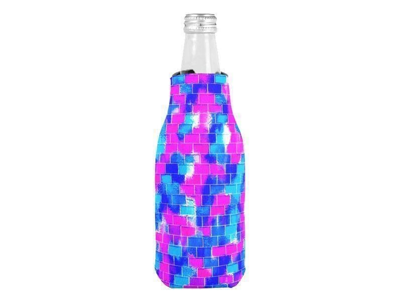 Bottle Cooler Sleeves – Bottle Koozies-BRICK WALL SMUDGED Bottle Cooler Sleeves – Bottle Koozies-Blues &amp; Fuchsias-from COLORADDICTED.COM-