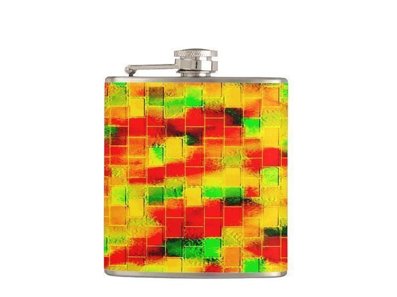 Hip Flasks-BRICK WALL SMUDGED Hip Flasks-Reds &amp; Oranges &amp; Yellows &amp; Greens-from COLORADDICTED.COM-