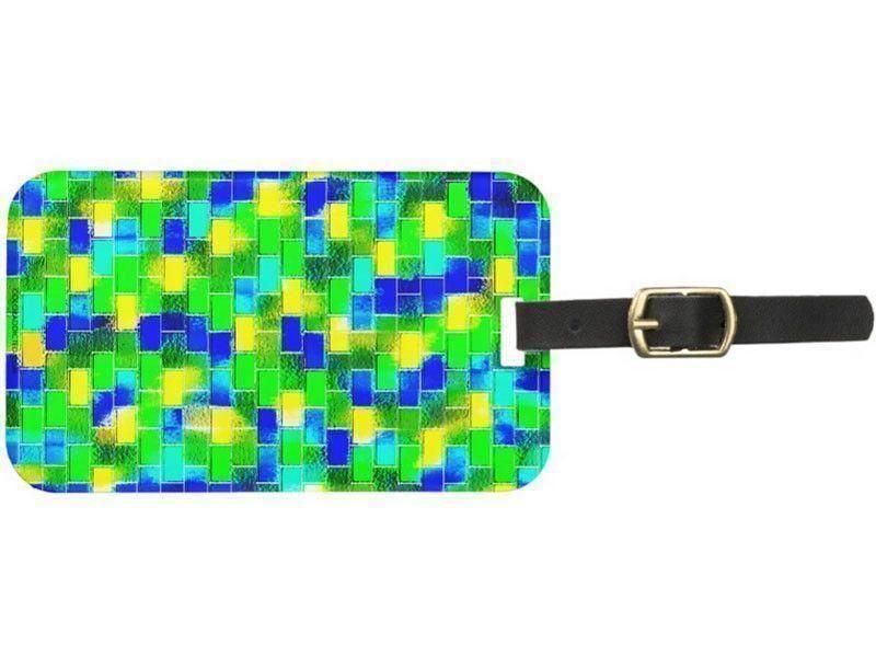 Luggage Tags-BRICK WALL SMUDGED Luggage Tags-Blues, Greens &amp; Yellows-from COLORADDICTED.COM-
