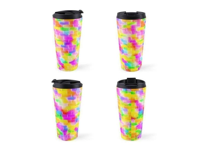 Travel Mugs-BRICK WALL SMUDGED Travel Mugs-Multicolor Light-from COLORADDICTED.COM-