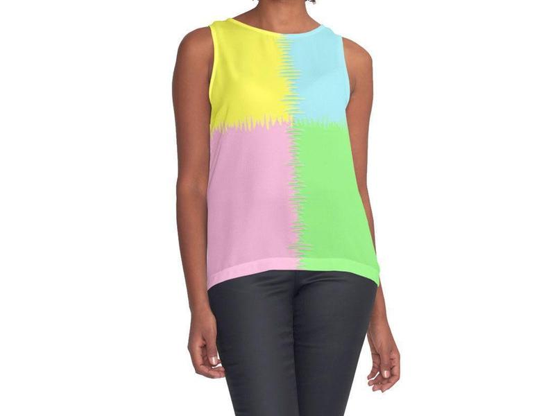 Contrast Tanks-QUARTERS Contrast Tanks-Pink & Light Blue & Light Green & Light Yellow-from COLORADDICTED.COM-