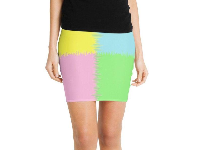 Mini Pencil Skirts-QUARTERS Mini Pencil Skirts-Pink &amp; Light Blue &amp; Light Green &amp; Light Yellow-from COLORADDICTED.COM-