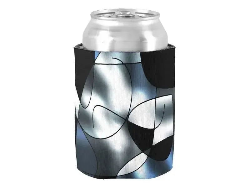 Can Cooler Sleeves – Can Koozies-ABSTRACT CURVES #1 Bottle & Can Cooler Sleeves – Bottle & Can Koozies-Black & Grays & White-from COLORADDICTED.COM-