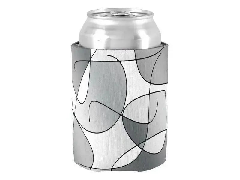 Can Cooler Sleeves – Can Koozies-ABSTRACT CURVES #1 Bottle & Can Cooler Sleeves – Bottle & Can Koozies-Grays & White-from COLORADDICTED.COM-